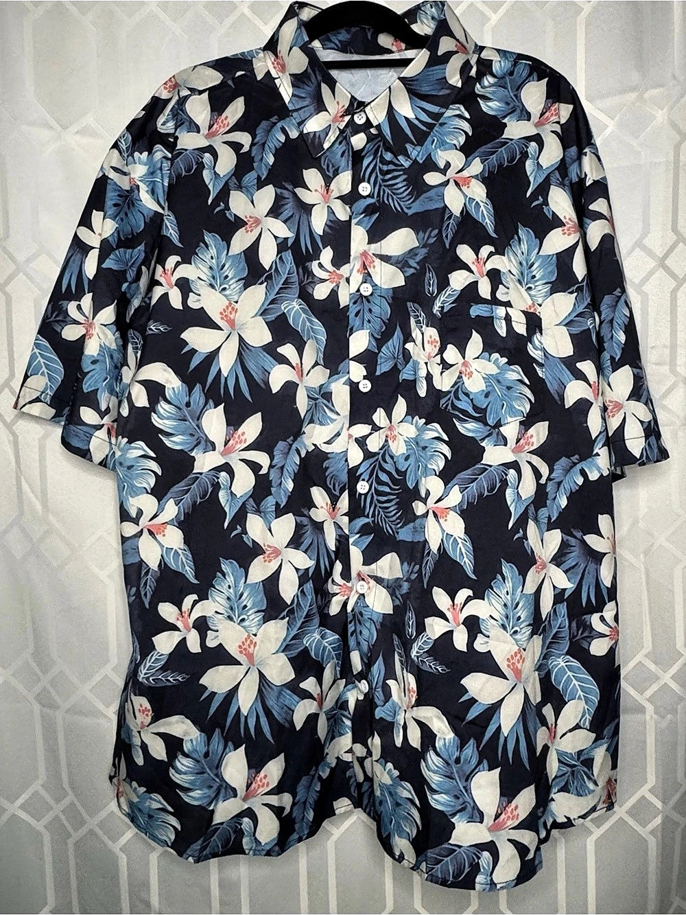 Floral Short Sleeve Button Down in Blue & White